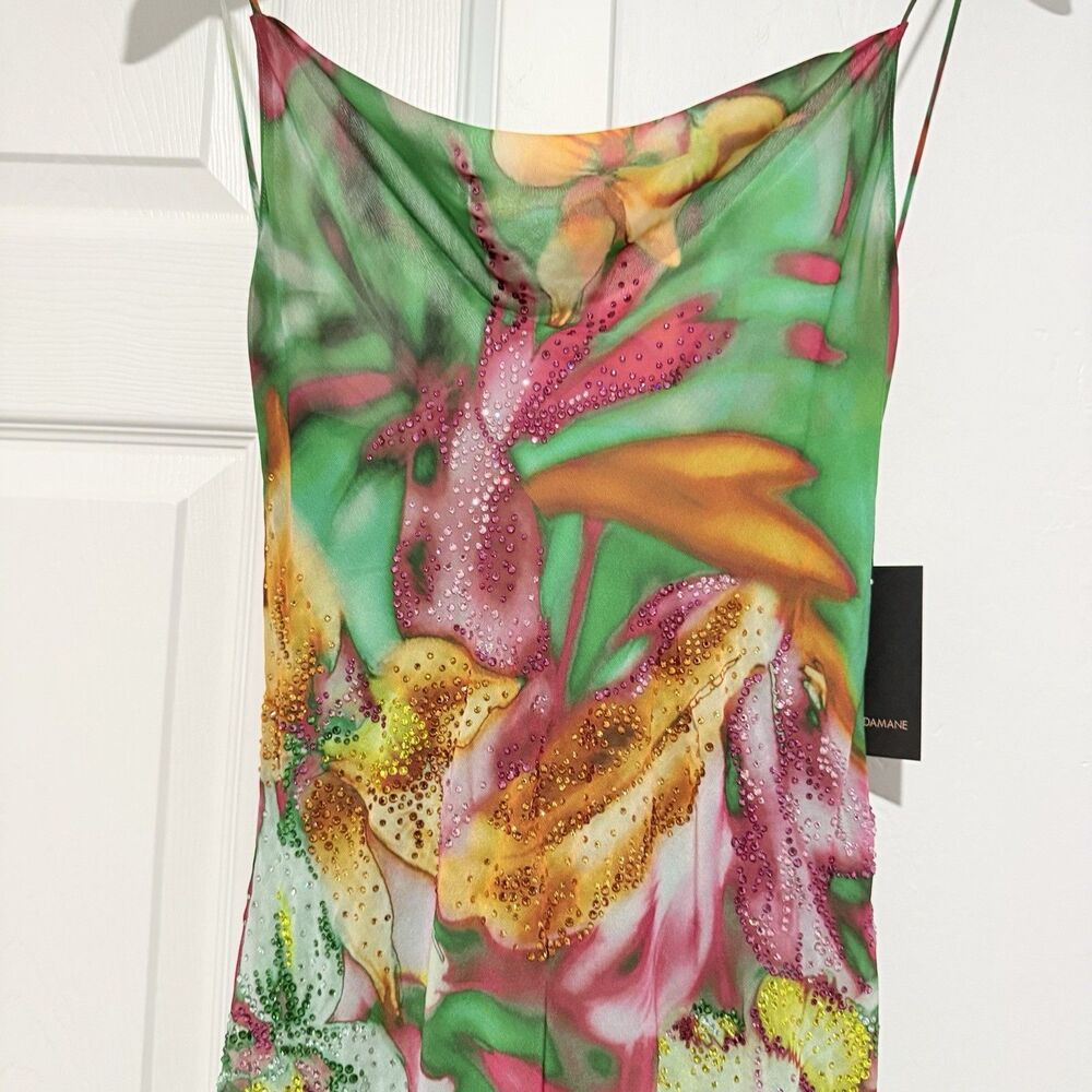 THE ANDAMANE Isabelle Green Dress in Floral Print With Crystals Sz 42 - Picture 12 of 16